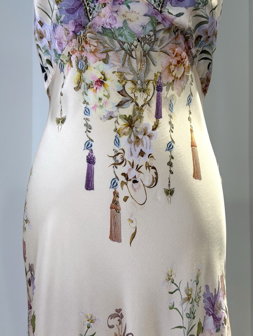 Camilla v neck full length bias slip dress In Adorned in aranjuez - Picture 12 of 13